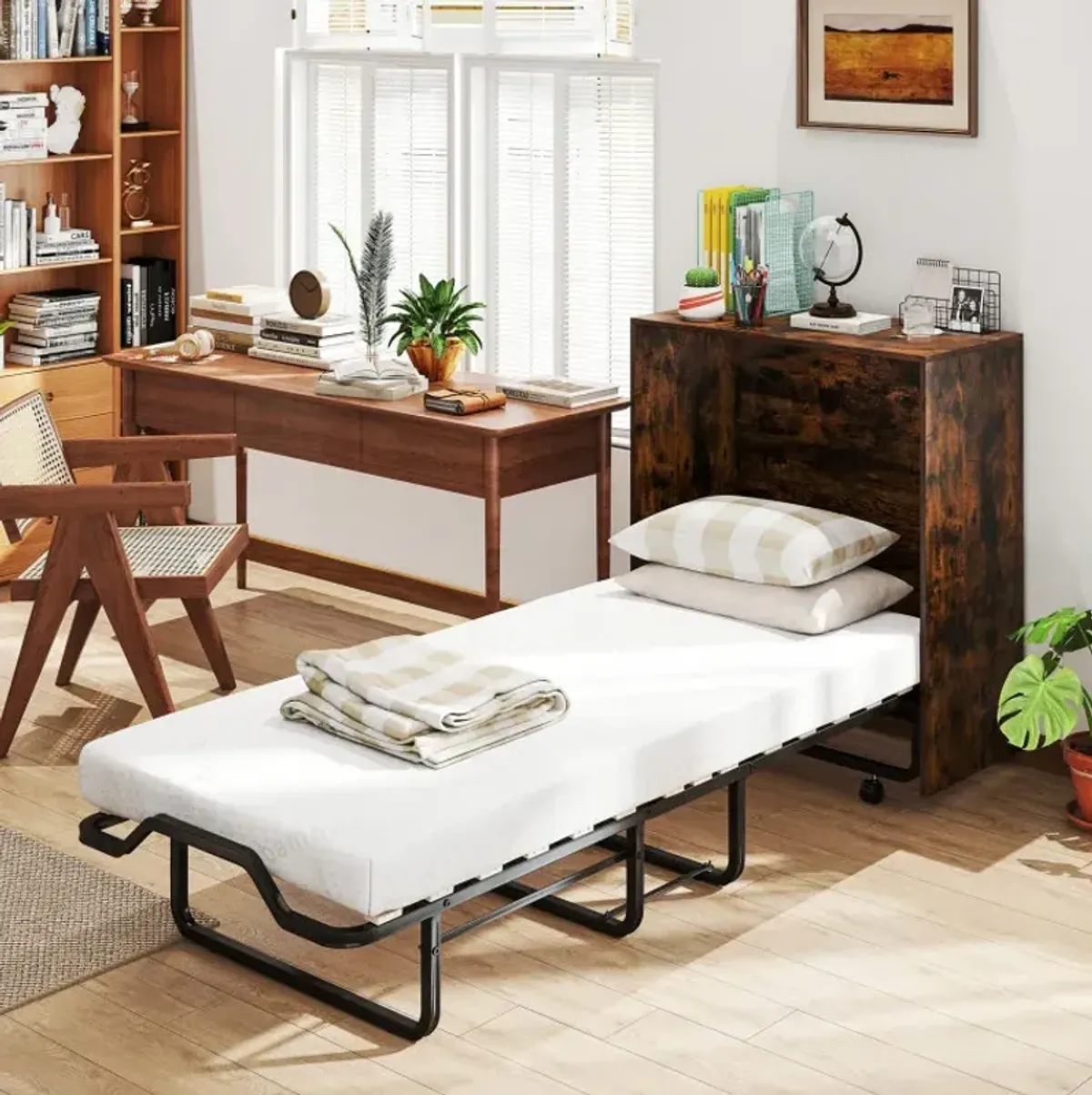 Cot Size Murphy Bed with Foldable Bed and Lockable Wheels