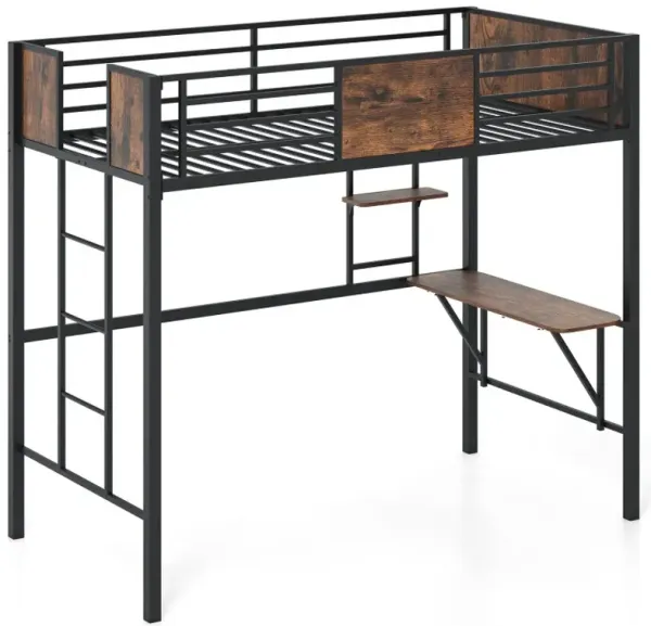 Space-Saving Twin Loft Bed with Safety Guardrail and Ladder