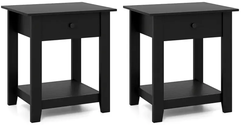 Set of 2 Nightstand with Drawer 3-Tier Modern Bedside Table with Open Shelf and Storage