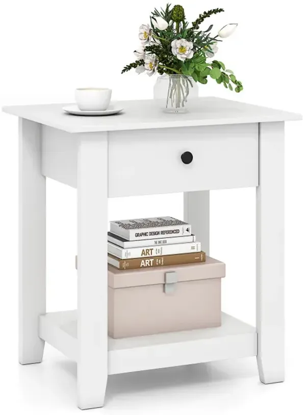 Nightstand with Drawer 3-Tier Modern Bedside Table with Open Shelf and Storage