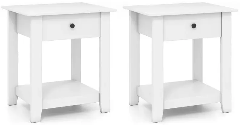 Set of 2 Nightstand with Drawer 3-Tier Modern Bedside Table with Open Shelf and Storage