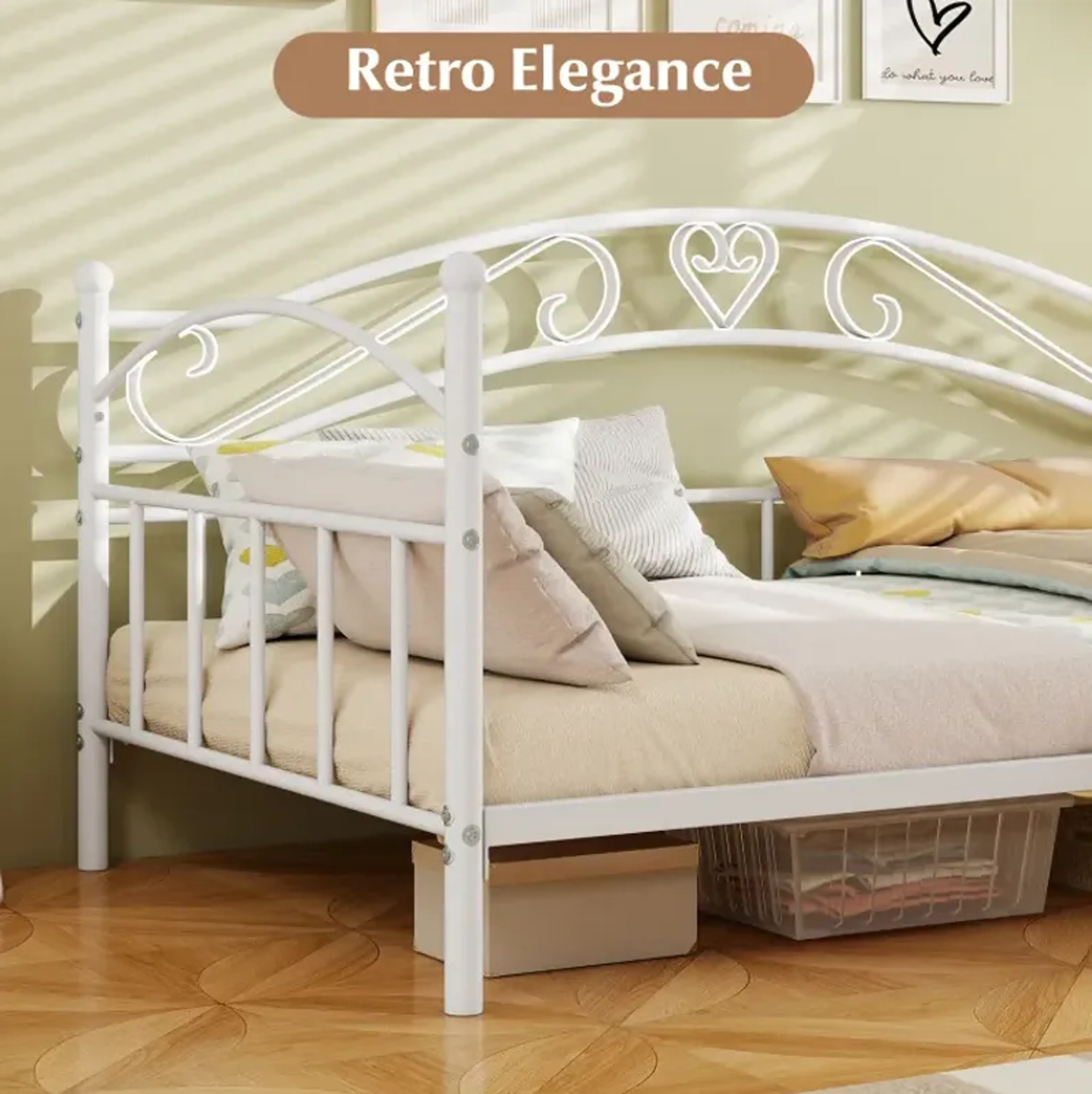 Twin Size Metal Daybed Frame With Headboard For Bedroom Costway ...