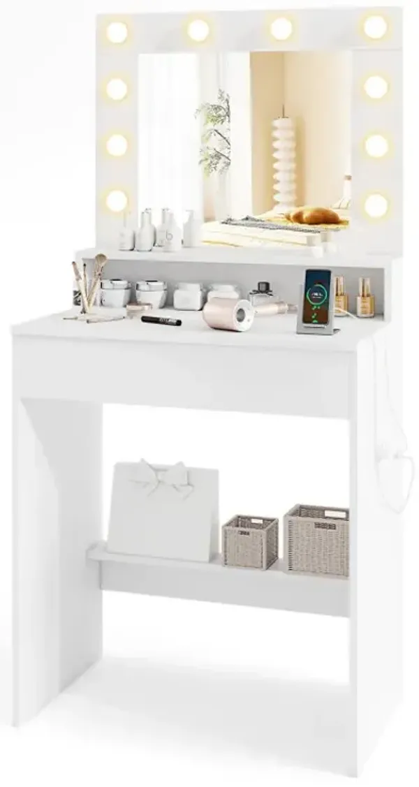 Vanity Desk with Adjustable Brightness and 3 Light Modes for Bedroom