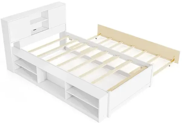 Twin Size Bed Frame with Trundle and Power Outlets