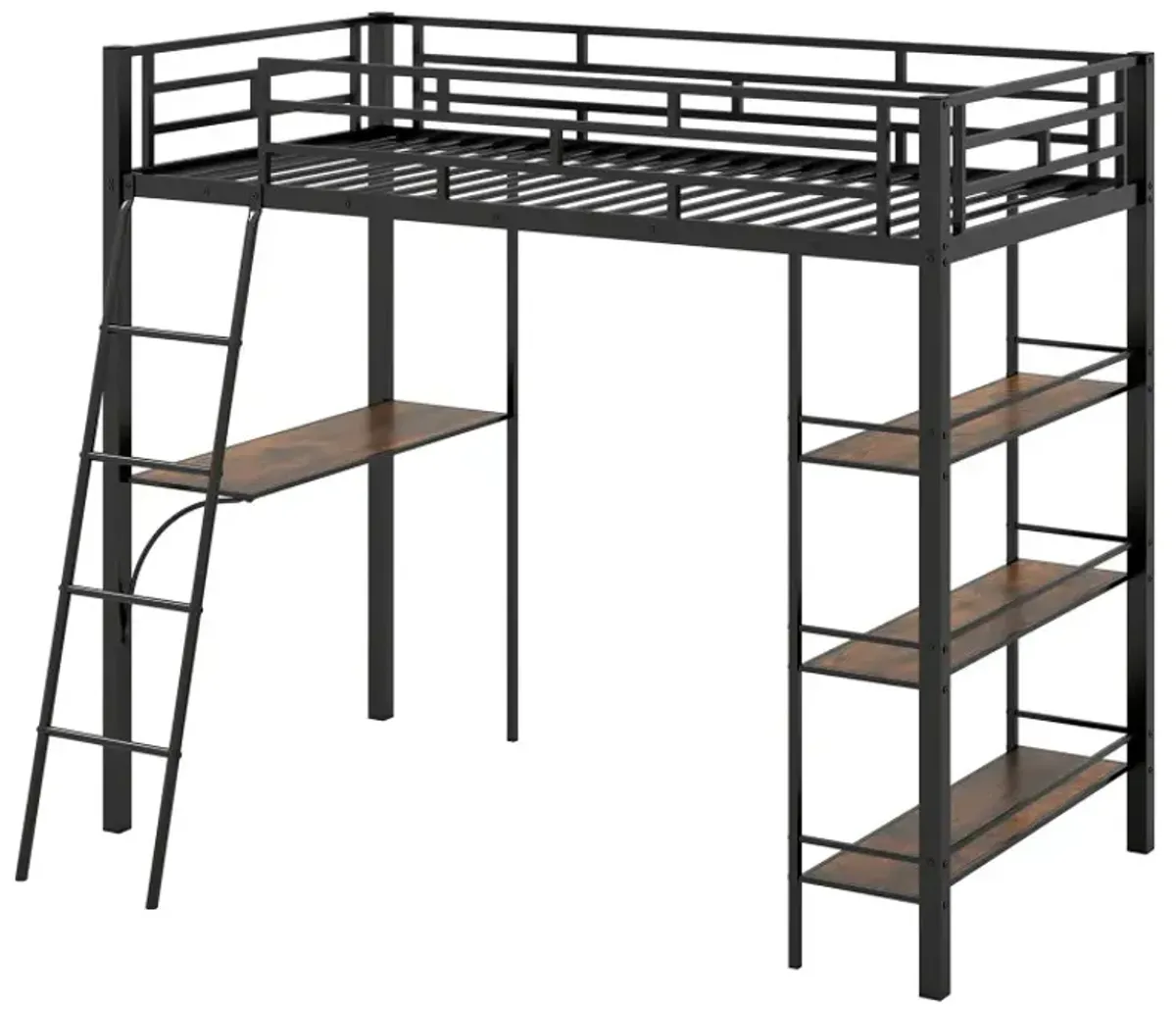 Twin Size Loft Bed with Desk and Shelves for Kids and Home