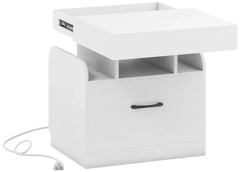 Nightstand with Charging Station Modern Bedside Table for Living Room Bedroom Office