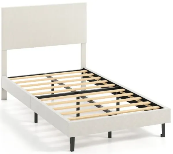 Twin/Full/Queen Size Velvet Bed Frame Upholstered Platform Bed with Chevron Headboard Beige