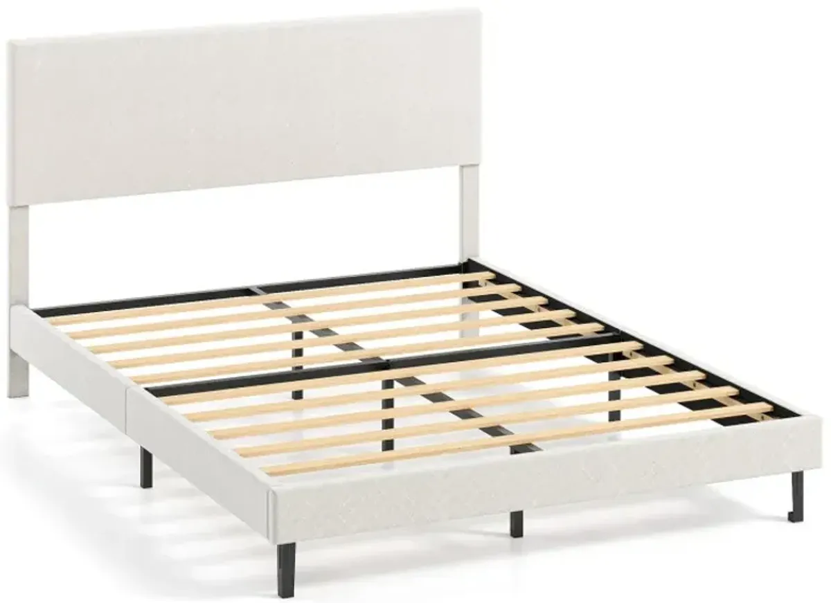 Twin/Full/Queen Size Velvet Bed Frame Upholstered Platform Bed with Chevron Headboard Beige