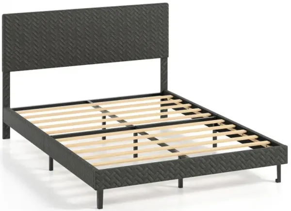 Twin/Full/Queen Size Velvet Bed Frame Upholstered Platform Bed with Chevron Headboard Gray