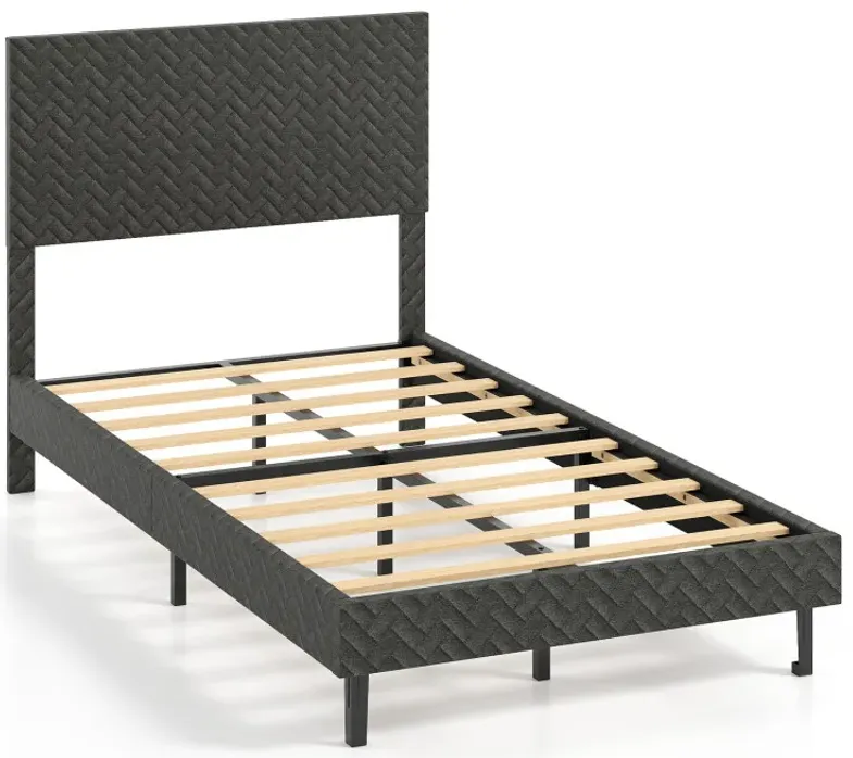 Twin/Full/Queen Size Velvet Bed Frame Upholstered Platform Bed with Chevron Headboard Gray