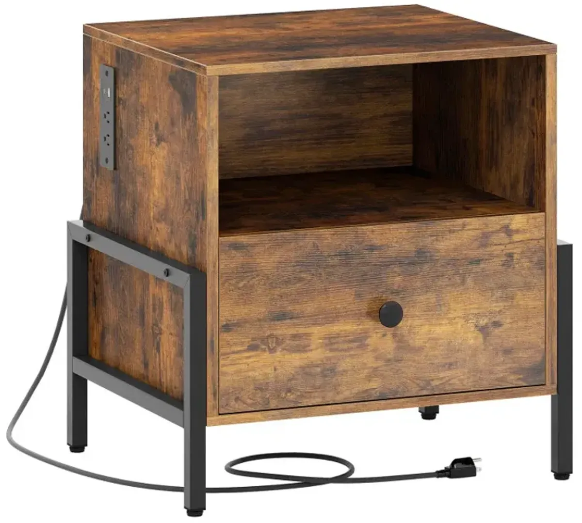 Nightstand with Charging Station and Drawer Sofa Side Table