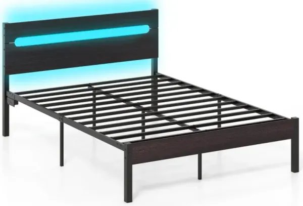 Heavy-Duty Metal Slats Support Bed Platform with Charging Station