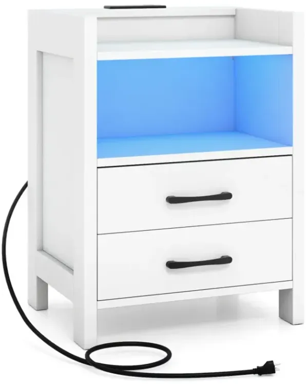 23.5 Inches Nightstand with Charging Station and Open Storage Shelf