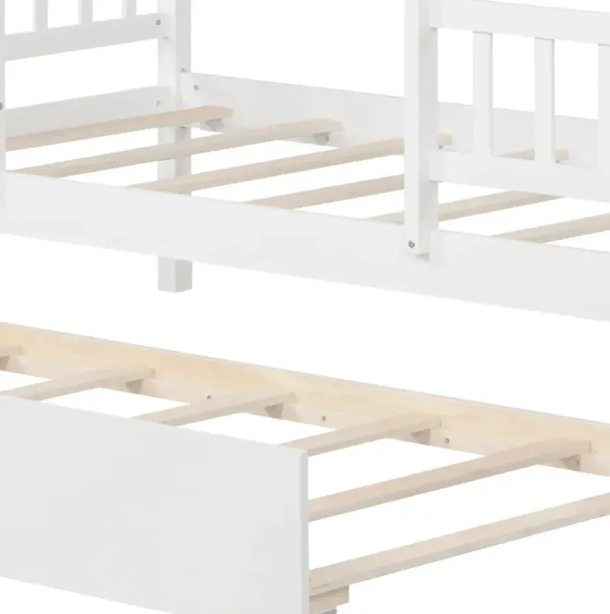 Twin Size House Bed with Trundle Kids Platform Bed with Roof Window