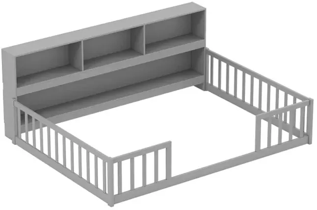 Full Size Montessori Floor Bed with Bookcase