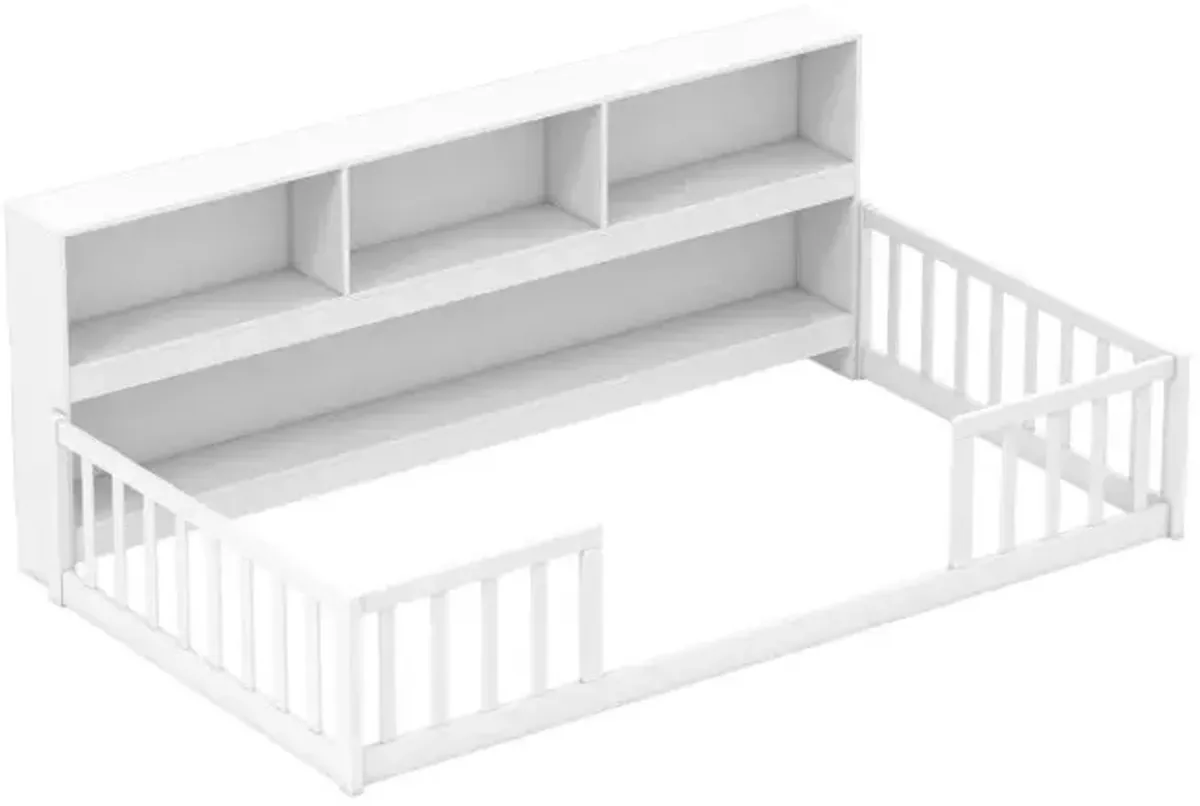 Twin Size Montessori Floor Bed with Bookcase