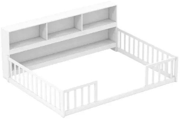 Full Size Montessori Floor Bed with Bookcase