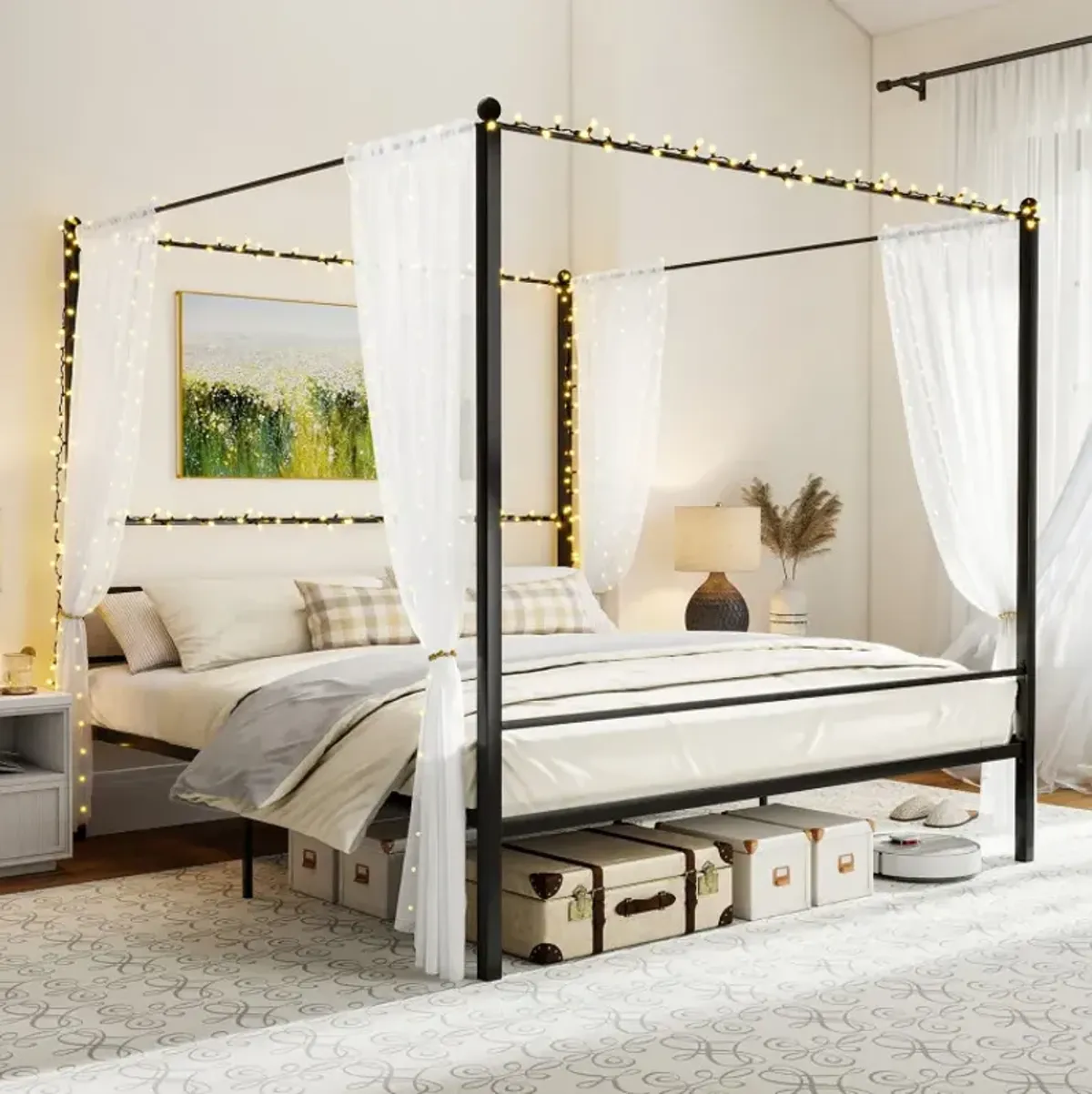 Twin/Full/Queen/King Size Metal Canopy Bed Frame with Slat Support