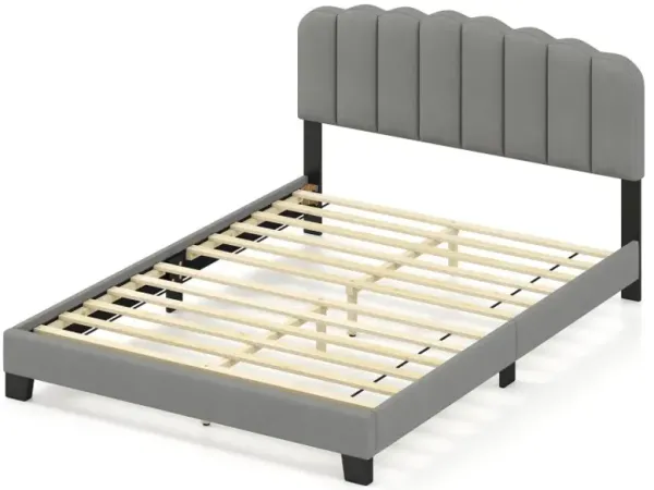 Queen Size Bed Frame with Adjustable Scalloped Tufted Headboard