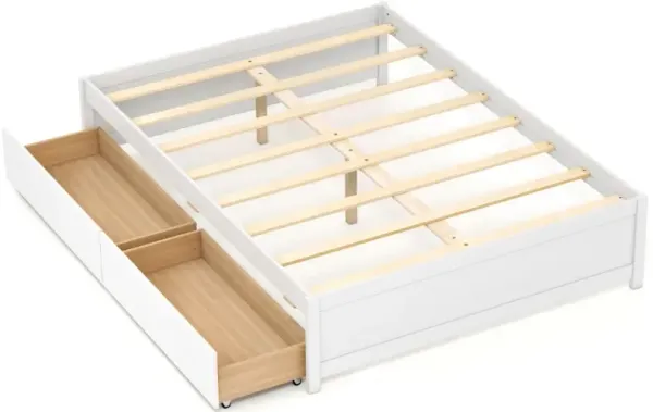 Full Size Wooden Bed Frame with 2 Rolling Storage Drawers