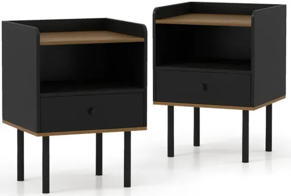 Nightstand with Drawer 3-Tier Sofa Side Table with Open Storage Shelf Set of 2