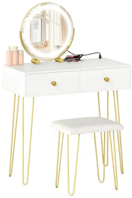 Vanity Desk with with Lighted Adjustable Mirror for Bedroom