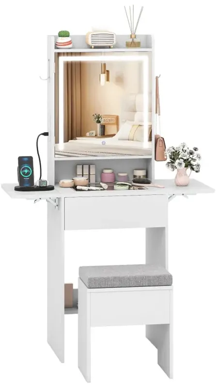 Space-saving Vanity Desk with Mirror and Lights for Bedroom