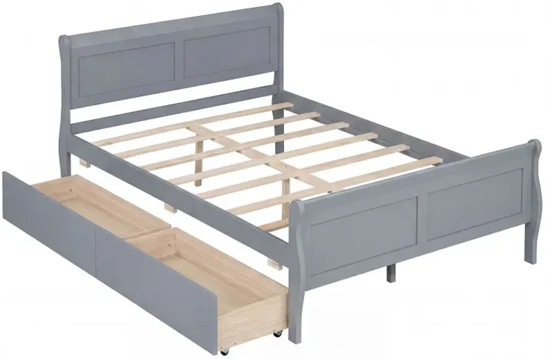 Full Size Bed Frame with 2 Storage Drawers and Footboard for Kids Teens Adults