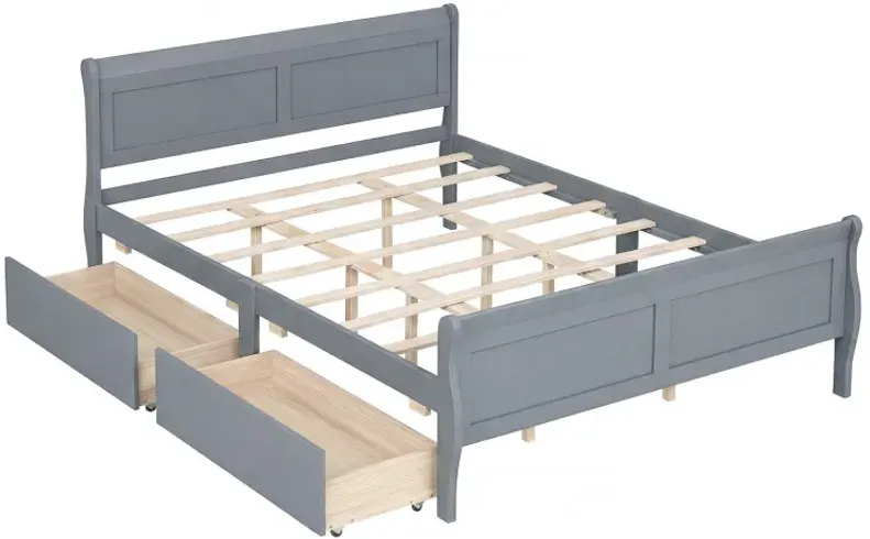 Queen Size Bed Frame with 2 Storage Drawers and Footboard