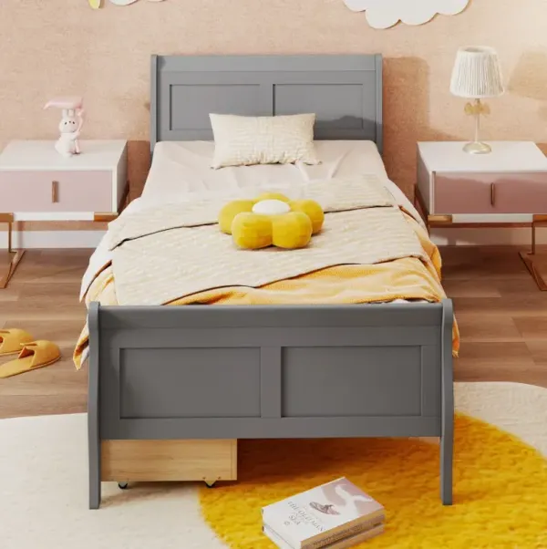 Twin Size Sleigh Bed with 2 Storage Drawers Wood Platform Bed Frame