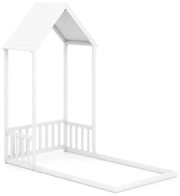 Twin Size House Bed with House Shape Roof and Semi-Fence