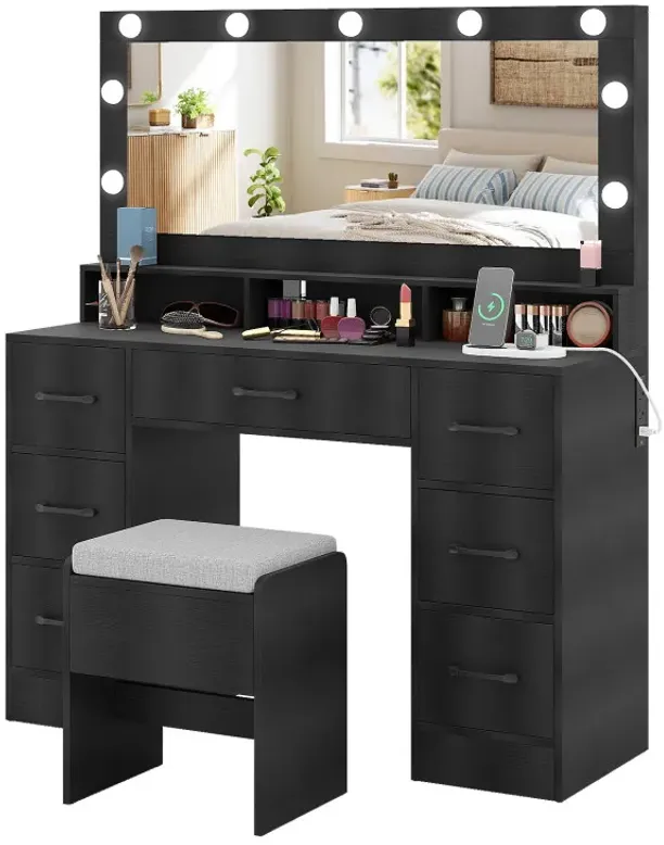 Vanity Desk with Mirror and Lights Makeup Table with Power Outlets