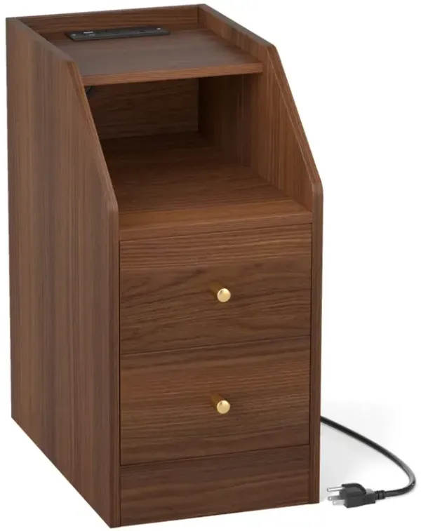 Side End Table with Charging Station Sofa Couch Table with Shelf Drawers