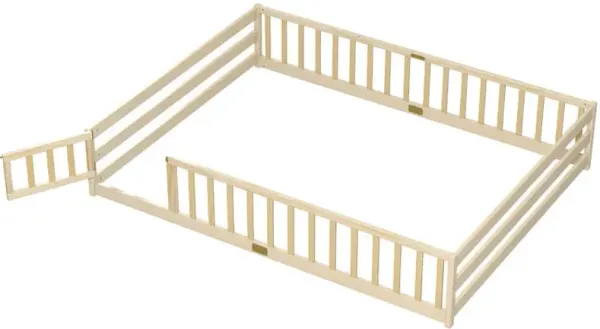 Queen Size Floor Bed Kids Montessori Bed Frame with Full Length Safety Guardrails