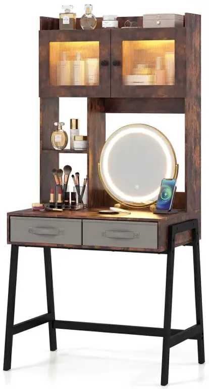 Vanity Desk with Rotatable Mirror and Lights Modern Dressing Table with 3 Light Colors