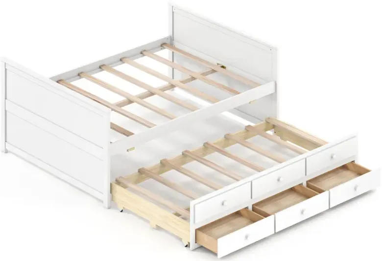 Full Size Bed Frame with Twin Trundle and 3 Storage Drawers for Teens Adults
