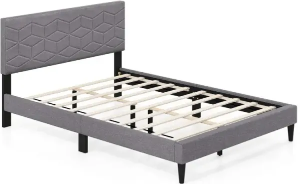 Twin/Full/Queen Size Bed Frame Modern Platform Bed with Linen Fabric Upholstered Headboard