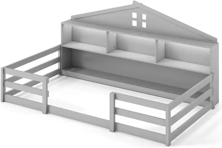 Twin Size Montessori Floor Bed with Storage Compartments and Shelf