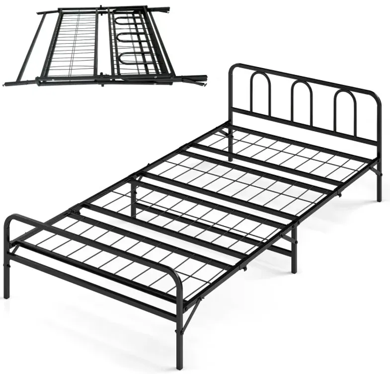 Heavy Duty Metal Twin Foldable Bed Frame with Headboard & Footboard