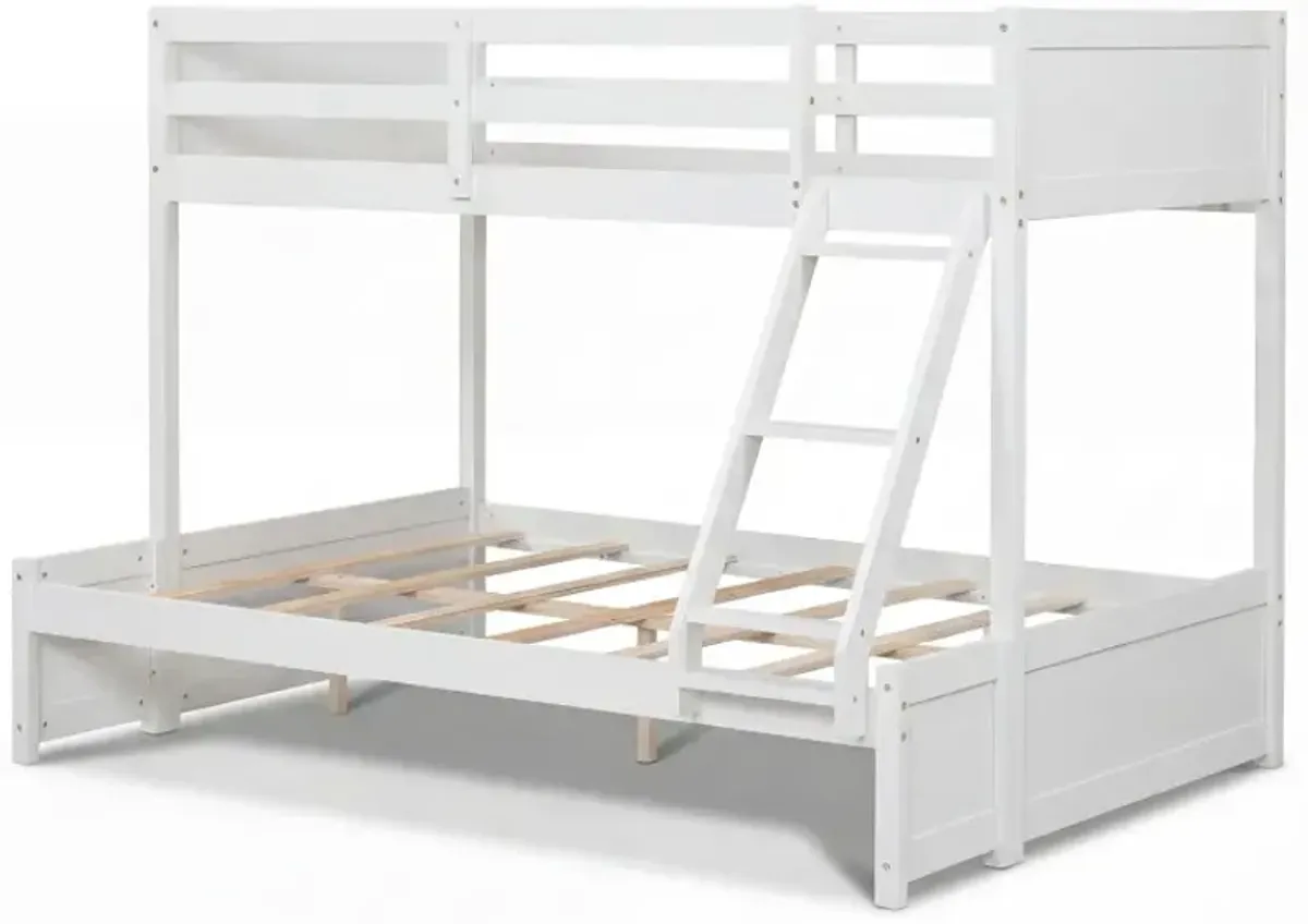 Twin Over Full Bunk Bed with 3-Step Ladder and Full-Length Guardrails