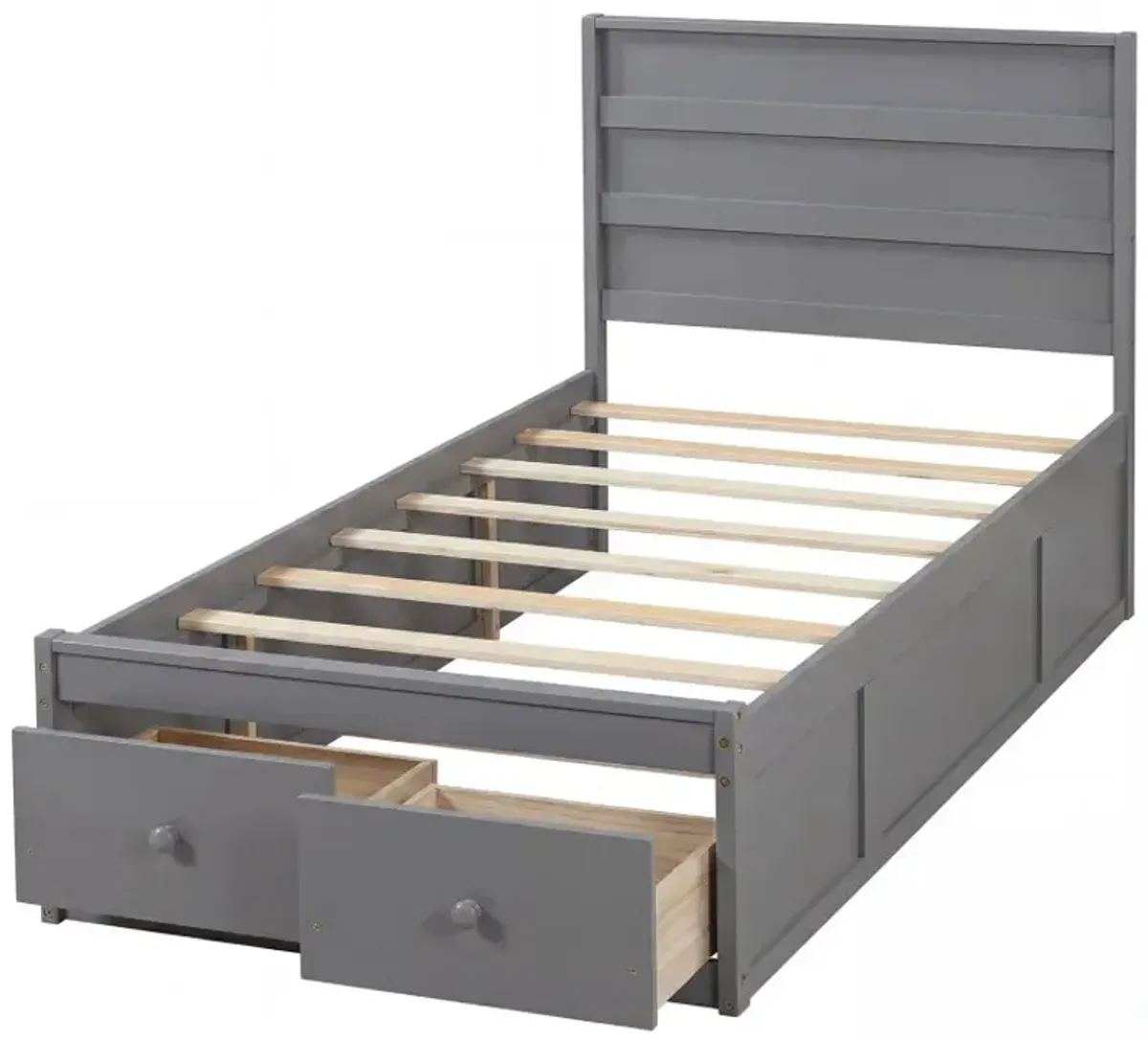Twin Size Bed Frame with Storage Drawers and Headboard