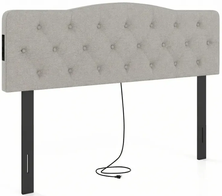 Tufted Upholstered Head Board for Queen and Full Size Bed with 2 AC Outlets