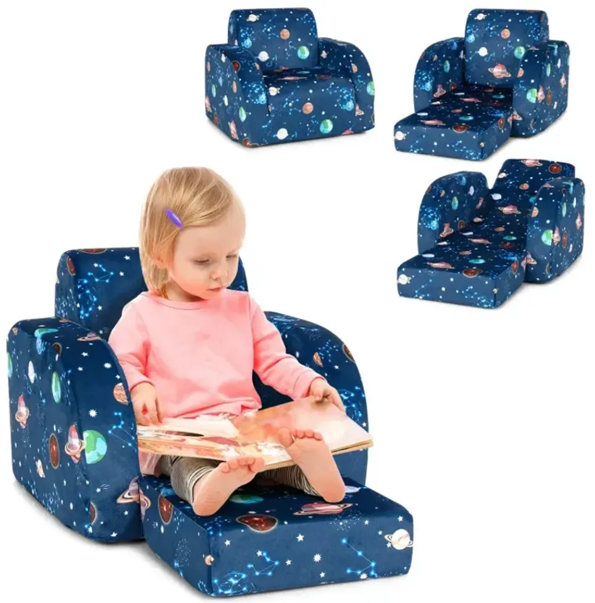 3-in-1 Convertible Kid Sofa Bed Flip-Out Chair Lounger for Toddler