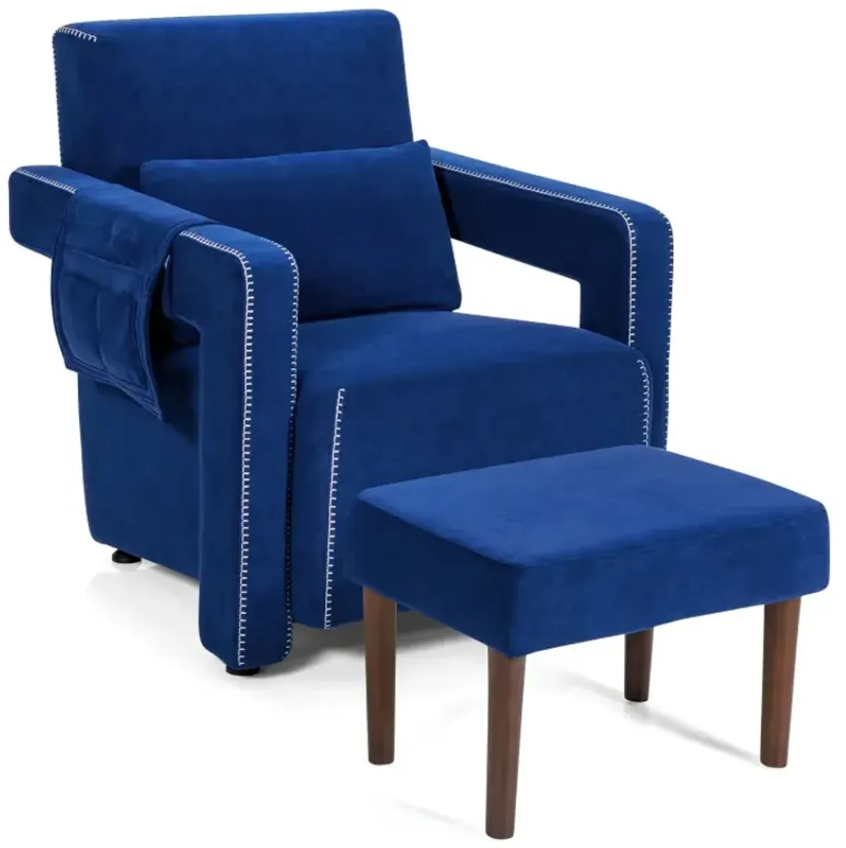 Modern Berber Fleece Accent Chair with Ottoman and Waist Pillow for Living Room