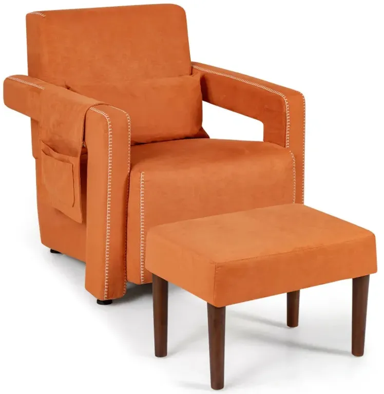 Modern Berber Fleece Accent Chair with Ottoman and Waist Pillow for Living Room