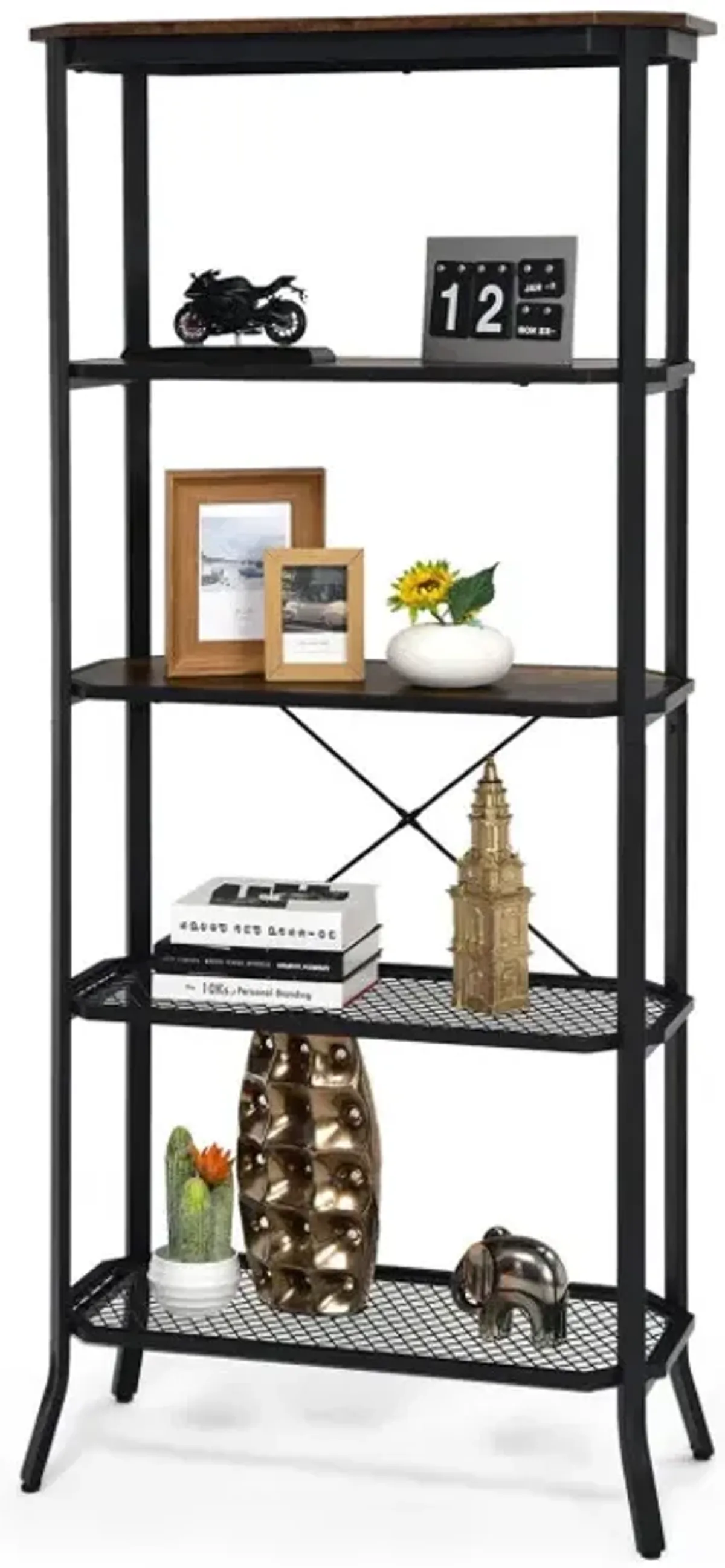 Industrial 5-Layer Bookshelf with Out-Stretched Legs
