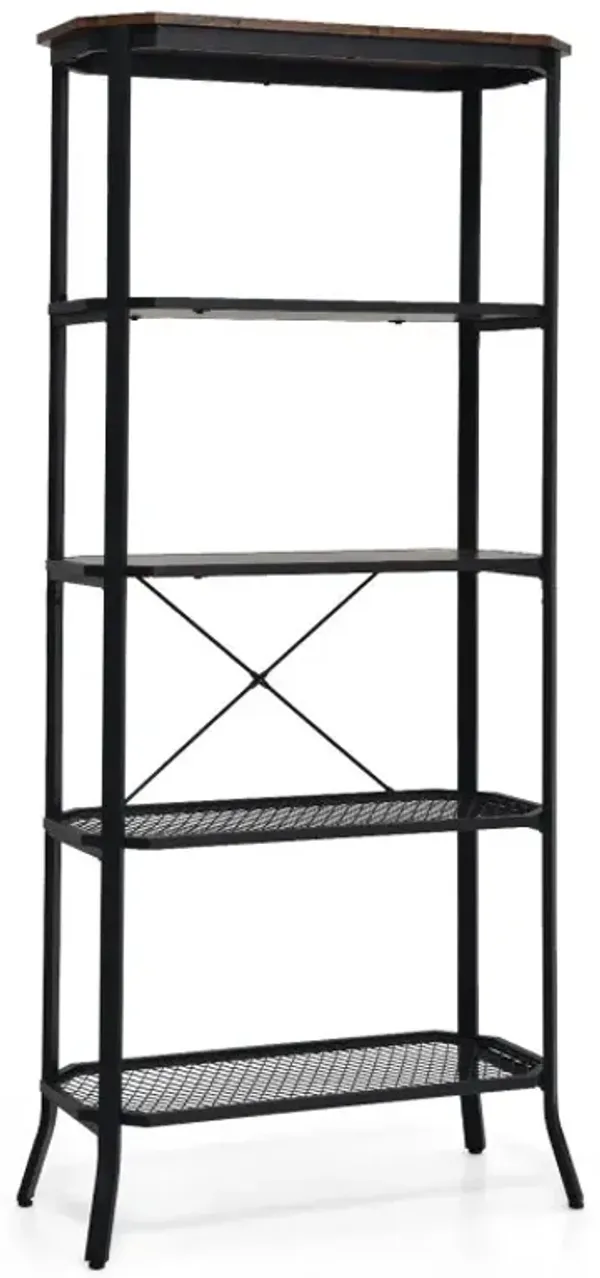 Industrial 5-Layer Bookshelf with Out-Stretched Legs