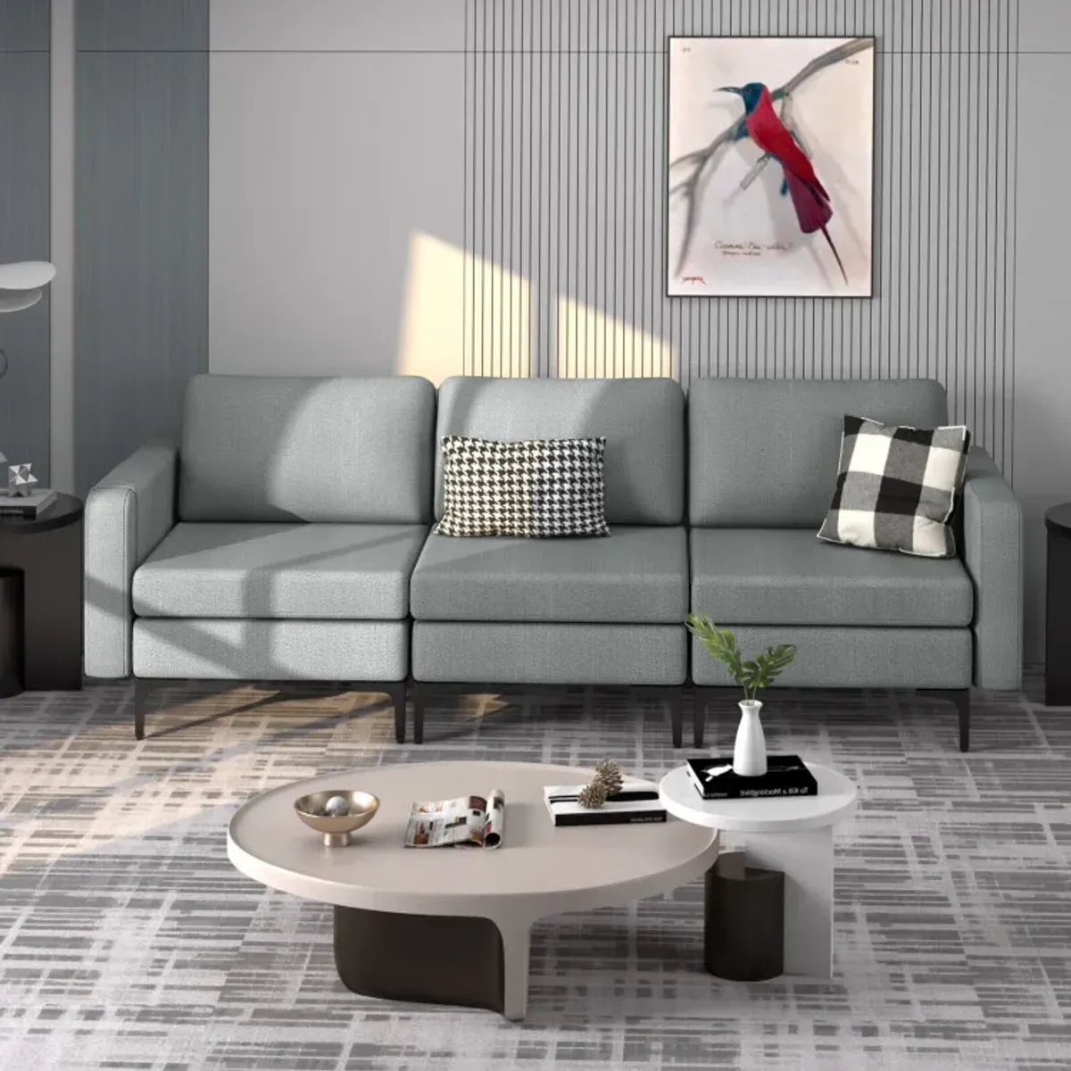 Convertible Sofa Couch with Magazine Pockets 3-Seat with 2 USB Port