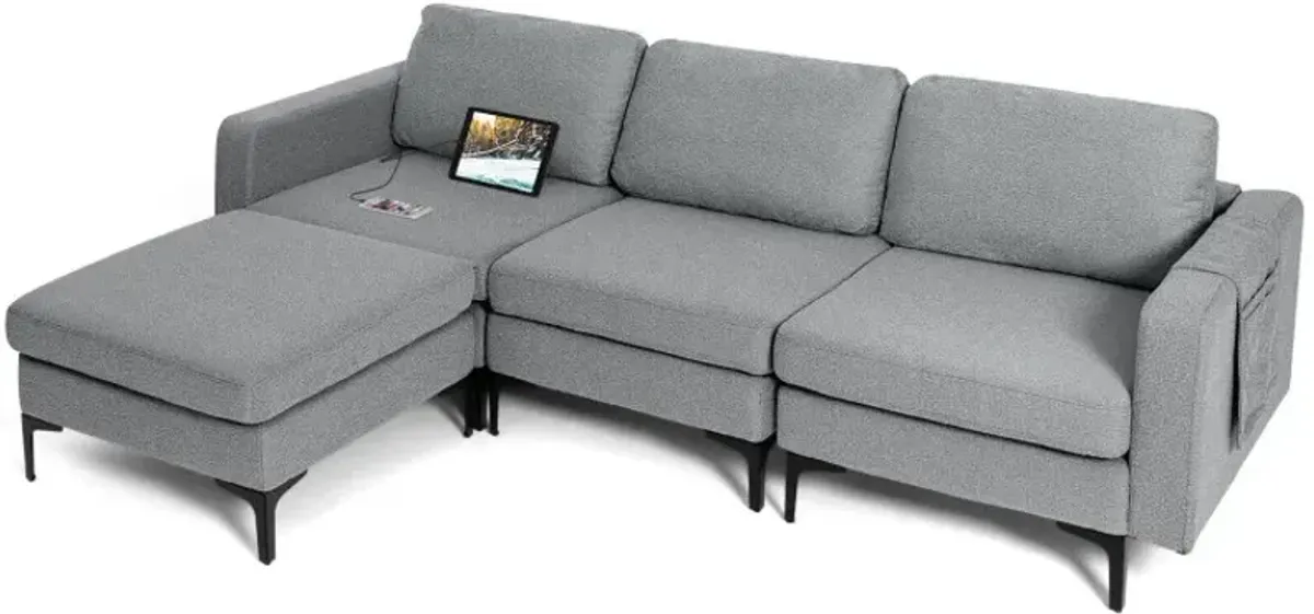 Modular 3-Seat L-shaped Sectional Sofa with Reversible Chaise and 2 USB Ports