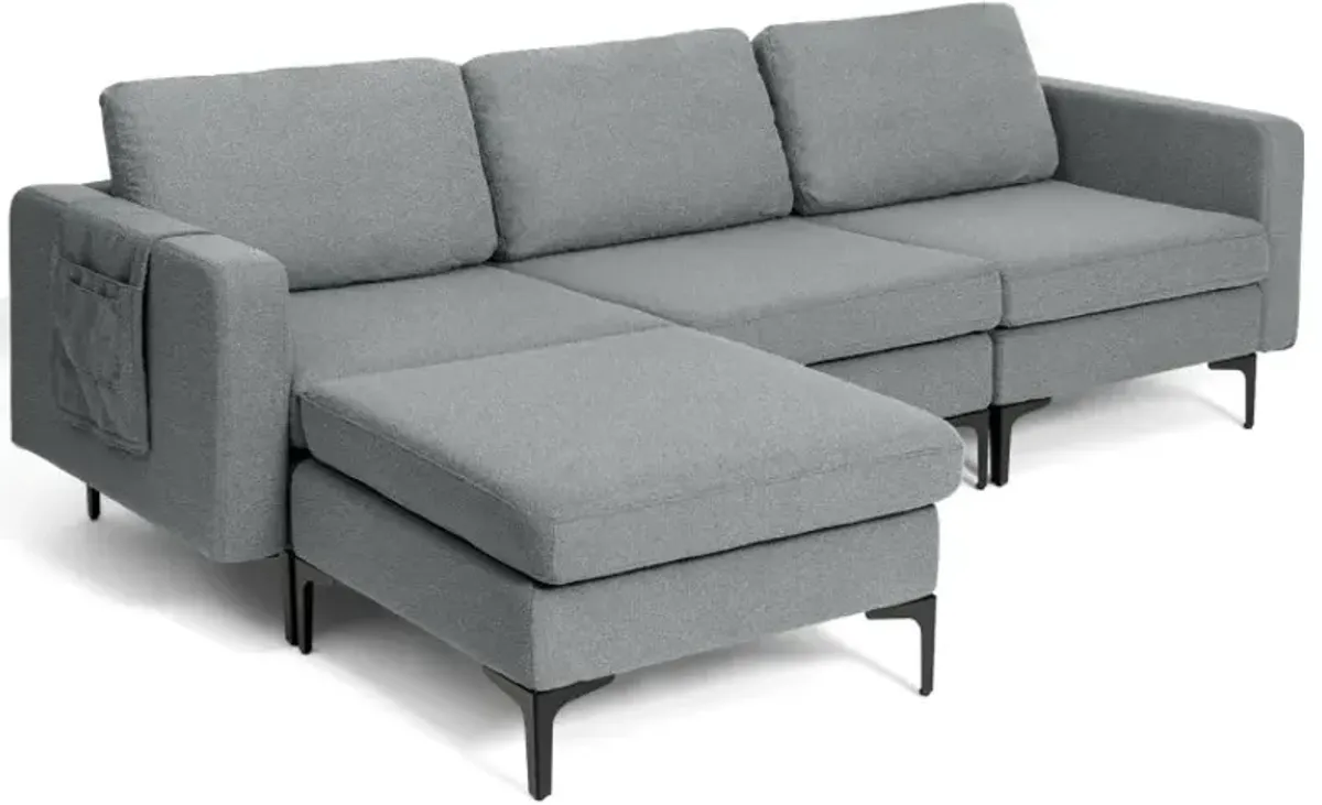 Modular 3-Seat L-shaped Sectional Sofa with Reversible Chaise and 2 USB Ports